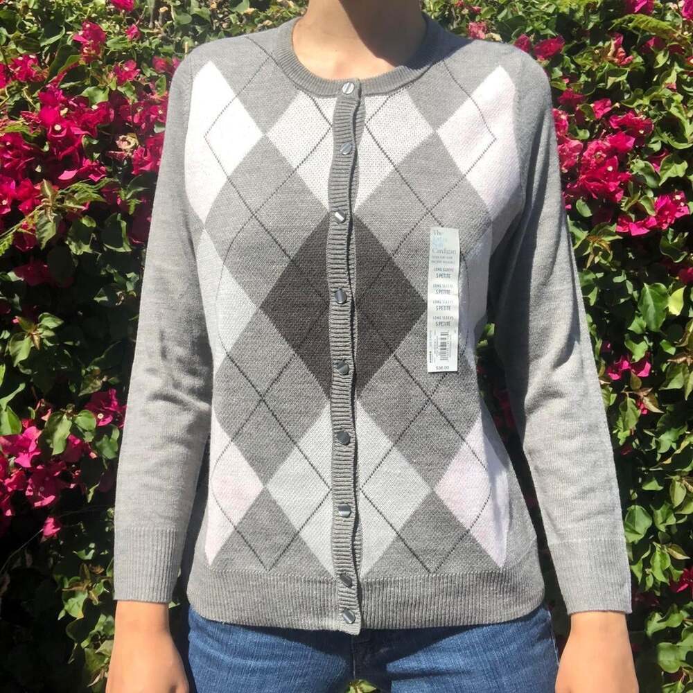 Croft & Barrow Women's Grey and White Cardigan